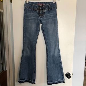 Vintage Silver | 90s Style Lace Up Boot Cut Denim